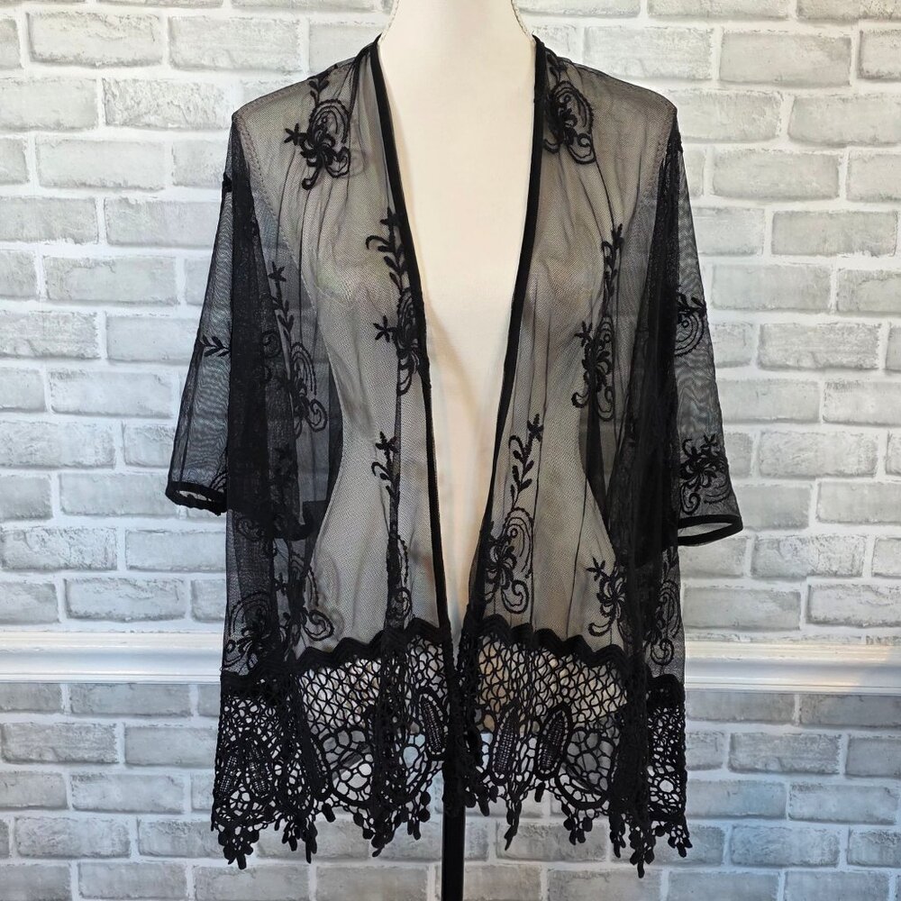 Honey Pot Black Embroidered Lace Kimono Dark Feminine Whimsigoth Romantic XL